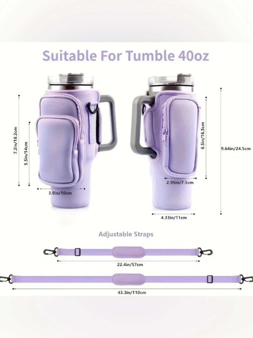 Water Bottle Carrier with Crossbody Strap and Zippered Pockets - Picture 9 of 10